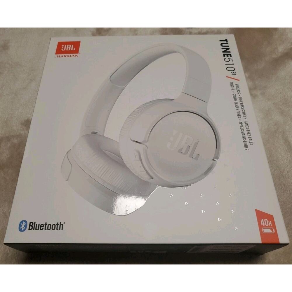 JBL Tune 510BT Pure Bass Wireless Bluetooth Headphones 40 Hour, White New 8474-2